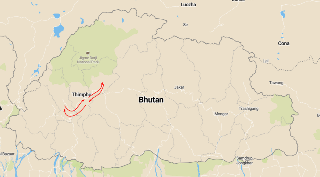 bhoetan reis kaart