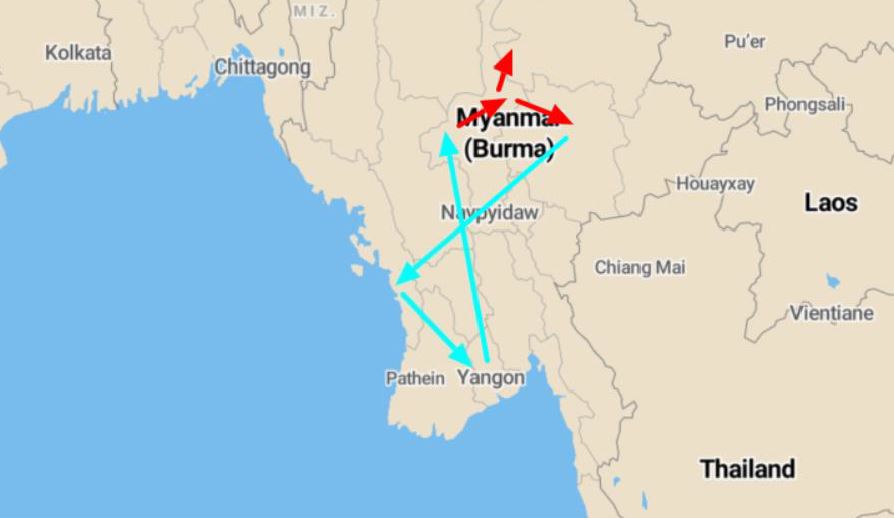 kaart groepsreis Myanmar