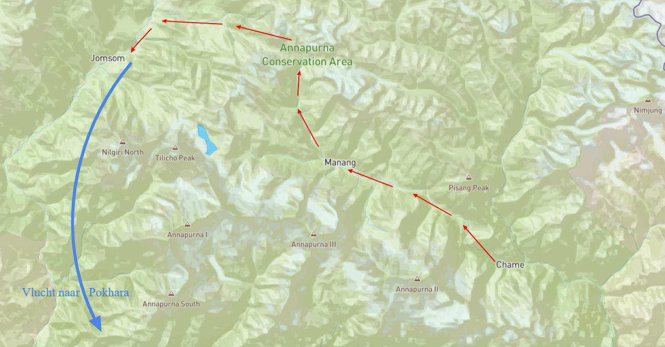 kaart trekking nepal